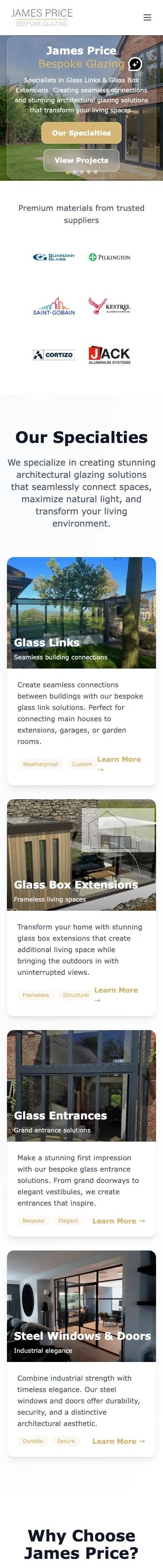 James Price Glazing on mobile